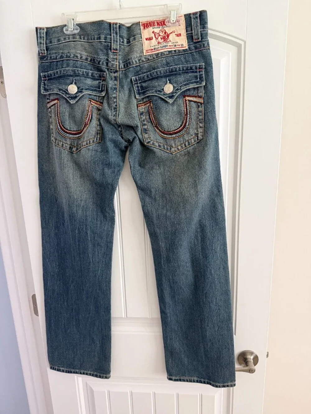 True Religion Billy Super T Jeans Men’s 34x33 NWOT - Rainbow Stitch Flap Pockets